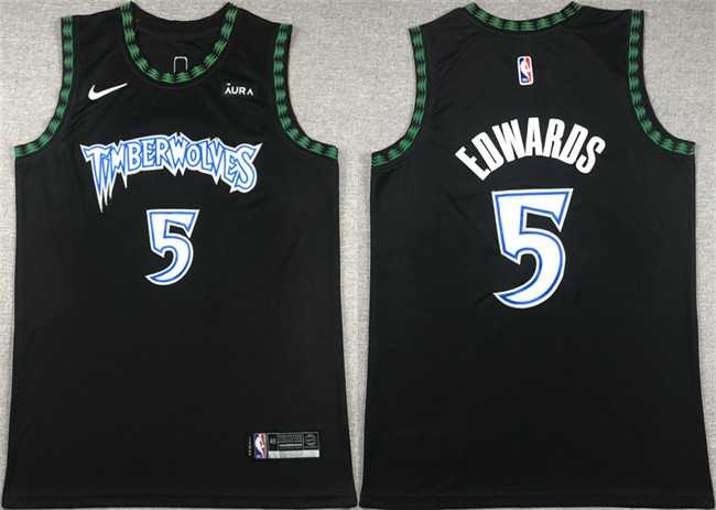 Men%27s Minnesota Timberwolves #5 Anthony Edwards Black City Edition Stitched Jersey